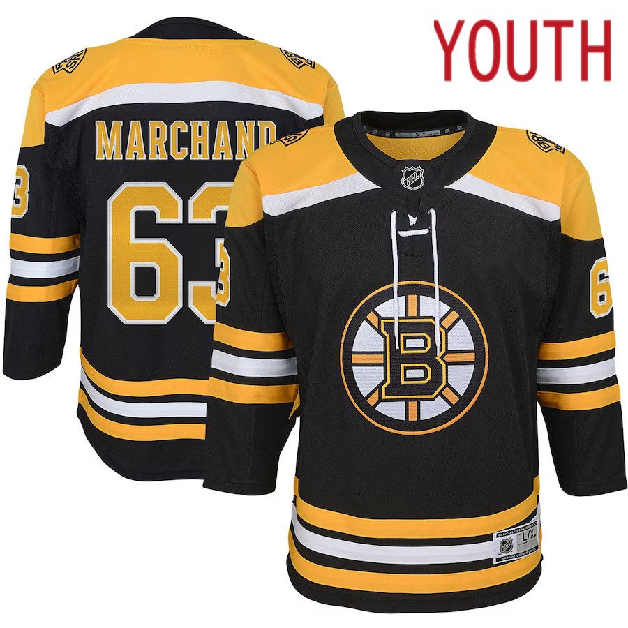Youth Boston Bruins 63 Brad Marchand Black Home Premier Player NHL Jersey